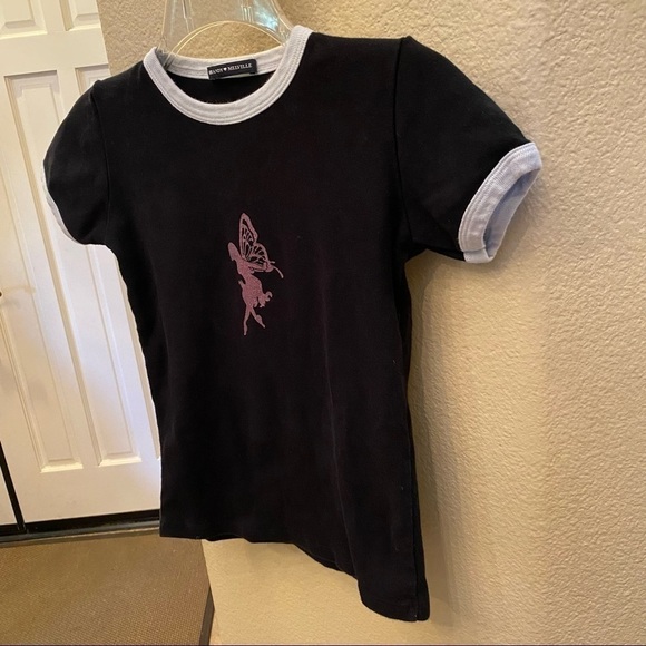 BRANDY MELVILLE Black Cute Shimmery Graphic T-Shirt-One Size - Picture 2 of 5